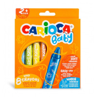 Carioca Pack de 8 Ceras Baby 2+ - Super Suaves - Gran Dimension para Facil Agarre - Escritura Suave - Colores Brillantes y Lavables - Acuarelables con Agua y Pincel - Color Varios
