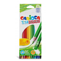 Carioca Tita Pack de 12 Lapices Borrables de Resina - Cuerpo Hexagonal - Colores Brillantes y Lavables - Escritura Blanda - Mina Ø 3mm - Color Varios