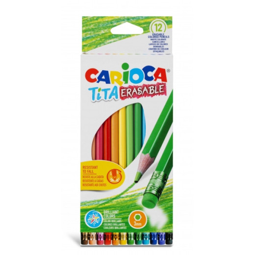 Carioca Tita Pack de 12 Lapices Borrables de Resina - Cuerpo Hexagonal - Colores Brillantes y Lavables - Escritura Blanda - Mina Ø 3mm - Color Varios