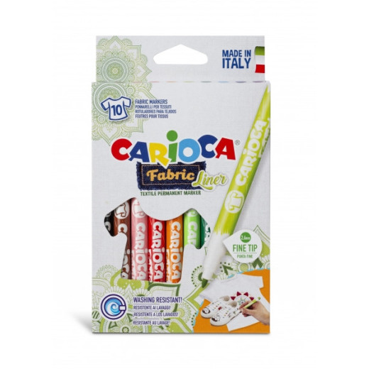 Carioca Fabric Pack de 10 Rotuladores para Tejidos - Punta Fina - Tinta Especial para Tejidos - Colores Indelebles - Punta Maxi Ø 2.6mm - Planchar para Mayor Duracion y Brillo - Color Varios
