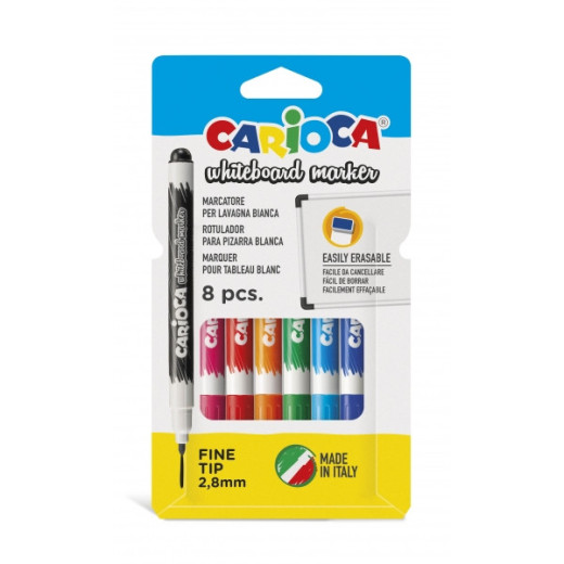 Carioca Pack de 8 Rotuladores para Pizarra Blanca Punta Fina - Secado Rapido - Se Borra Facilmente - Punta de Ø 2.8mm - Color Varios