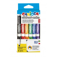 Carioca Pack de 6 Rotuladores para Pizarra Blanca Clip - Tapa con Clip - Se Borra Facilmente y Se Seca Rapidamente - Punta de Ø 4.5mm - Color Varios
