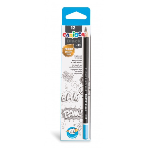 Carioca Black H Pack de 12 Lapices de Grafito - Facil de Borrar y Sacar Punta - Cuerpo Triangular Agradable al Tacto - Mina Resistente a las Caidas - Color Negro