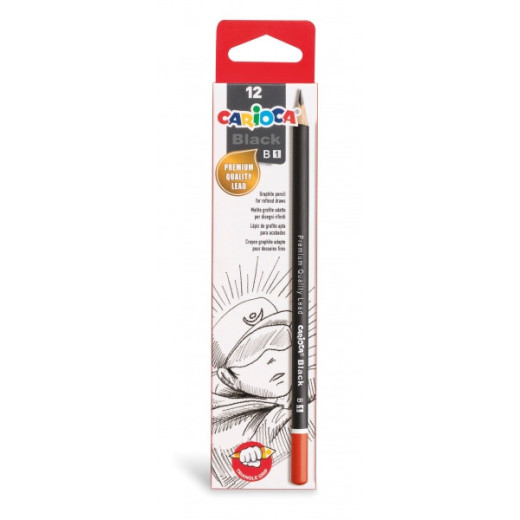 Carioca Black B Pack de 12 Lapices de Grafito - Facil de Borrar y Sacar Punta - Cuerpo Triangular Agradable al Tacto - Mina Resistente a las Caidas - Color Negro