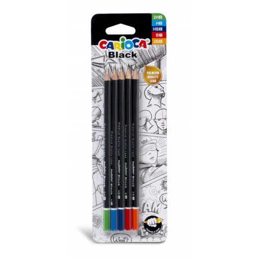 Carioca Black Pack de 5 Lapices de Grafito - Faciles de Borrar y Sacar Punta - Cuerpo Triangular Agradable al Tacto - Mina Resistente a Caidas - Color Negro