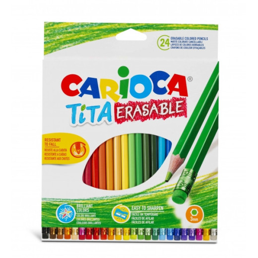 Carioca Tita Pack de 24 Lapices Borrables de Resina - Cuerpo Hexagonal - Colores Brillantes y Lavables - Escritura Blanda - Mina Ø 3mm - Color Varios