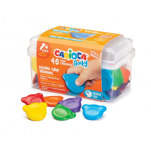 Carioca Baby Teddy Crayons Pack de 48 Ceras - Maletin de Plastico - Certificadas a Partir de 12 Meses - Diseñadas para Entrenar el Agarre Digital - Color Varios