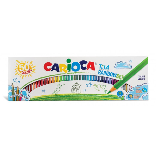 Carioca Tita Rainbow Set Pack de 50 Lapices Hexagonales de Colores - Mina Ø 3mm - Colores Brillantes y Lavables - Escritura Blanda - Colores Surtidos
