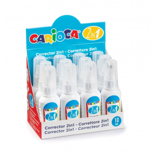 Carioca Expositor de 12 Correctores 2En1 - Boligrafo y Pincel - Pincel de Nylon Suave y Preciso - Punta Metalica de Precision - Secado Rapido - Color Blanco