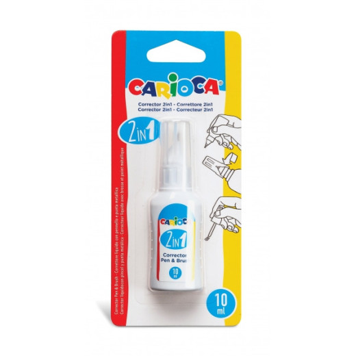 Carioca Pen & Brush Corrector 2 en 1 - Boligrafo y Pincel - Pincel de Nylon Suave y Preciso - Punta Metalica de Precision - Secado Rapido - Color Blanco