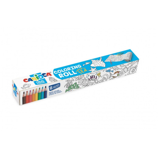 Carioca Coloring Roll Under The Sea Papel Adhesivo para Colorear - Aplicable en Superficies Verticales u Horizontales - Reutilizable sin Residuos - Incluye 8 Lapices de Colores - Color Varios