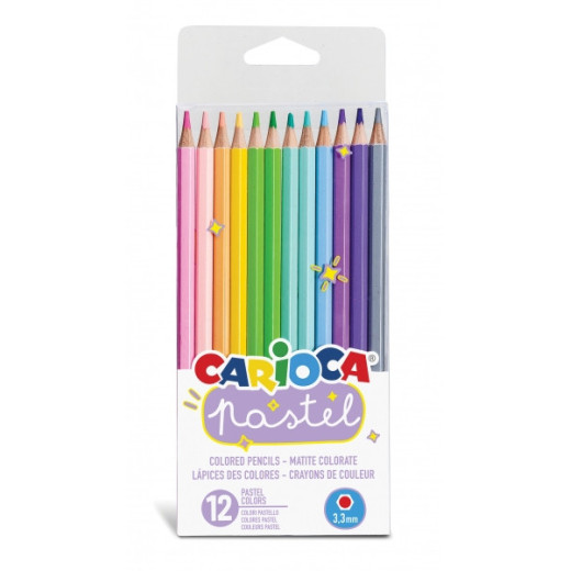 Carioca Pack de 12 Lapices de Madera Pastel - Colores Pastel - Cuerpo Hexagonal - Colores Brillantes y Lavables - Escritura Blanda - Mina Ø 3.3mm Segura y Resistente a las Caidas - Color Varios