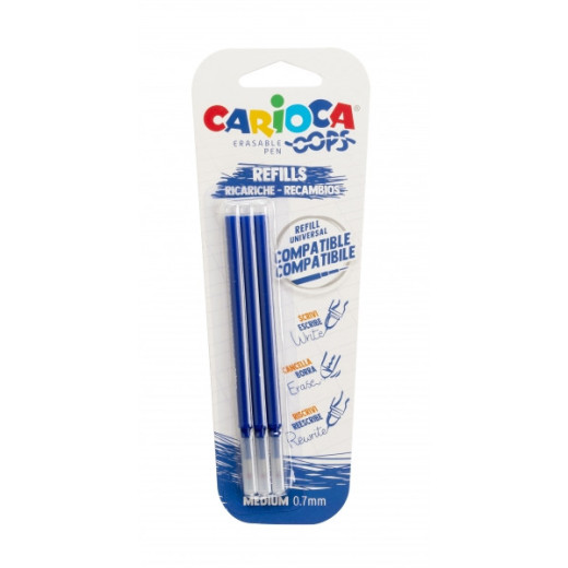 Carioca Oops Pack de 3 Recambios para Boligrafo Borrable - Tinta Termo Sensible - Punta de 0.7mm - Compatibles con Boligrafo Oops - Color Azul