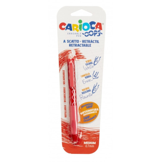 Carioca Oops Boligrafo Borrable - Tinta Termo Sensible - Empuñadura Ergonomica Triangular - Punta de Ø 0.7mm - Recambios Compatibles - Color Rojo
