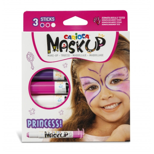 Carioca Mask Up Pack de 3 Colores para la Piel Princess - Colores Brillantes - Lavables - Base Agua - Incluye Dos Tutoriales Paso a Paso - Color Varios