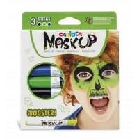 Carioca Mask Up Pack de 3 Colores para la Piel en Barra Monsters - Colores Brillantes - Lavables y Base Agua - Incluye Dos Tutoriales Paso a Paso - Color Varios