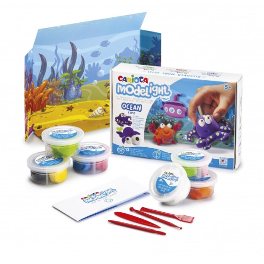 Carioca Modelight Maxiplaybox Ocean Pack de Pasta de Moldear - Super Ligera - Elastica - Maleable - sin Gluten - Se Seca al Aire - Incluye Herramientas y Escenario - Color Varios