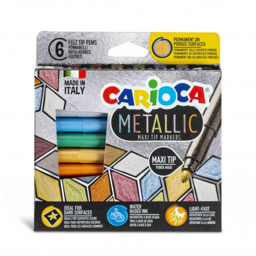 Carioca Metallic Maxi Pack de 6 Rotuladores - Punta Maxi Ø 6mm - Ideales para Superficies Oscuras - Colores Permanentes en Superficies Porosas - Color Varios
