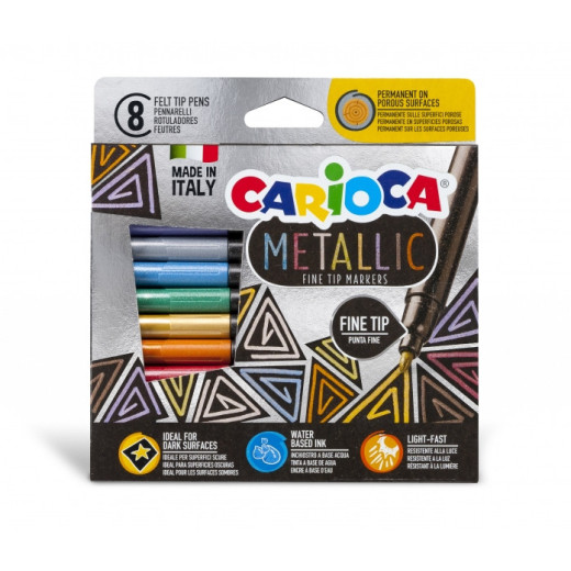 Carioca Metallic Fine Pack de 8 Rotuladores Metalicos - Punta Fina - Ideales para Superficies Oscuras - Colores Permanentes en Superficies Porosas - Tinta a Base de Agua - Color Varios