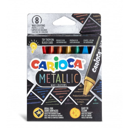 Carioca Metallic Pack de 8 Ceras Metalicas - Cuerpo Maxi Triangular - Colores Cubrientes para Superficies Oscuras - Faciles de Limpiar - Color Varios