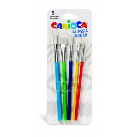 Carioca Pinceles Pack de 5 Pinceles - Nylon - Cerdas Suaves y Duraderas - Perfectos para el Cole - 5 Tamaños Diferentes - Color Varios