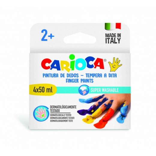 Carioca Temperas Dedo 50ml Pack de 4 Botes de Pintura de Dedos - Pensada para los mas Pequeños - Lavable de la Piel y Tejidos - Atoxicas y sin Olor - Maxima Creatividad y Diversion - Color Varios