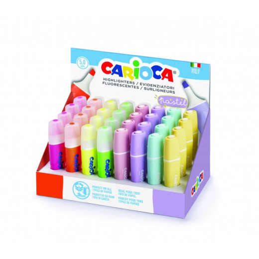 Carioca Memolight Expositor de 32 Subrayadores - Colores Fluo y Pastel - Brillantes y Lavables - Tinta a Base de Agua - Punta Biselada - Color Varios