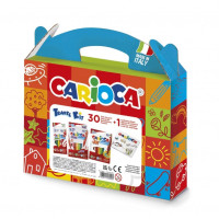 Carioca Travel Kit Maletin de Plastico - 6 Rotuladores Punta Maxi - 12 Rotuladores Punta Fina - 12 Rotuladores Doble Punta - 1 Album para Colorear - Color Varios