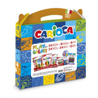 Carioca Play + Colors Pack Maletin de Plastico - 18 Lapices de Colores - 12 Acuarelas - 6 Rotuladores Jumbo Punta Maxi - 4 Rotuladores Joy Punta Fina - 24 Ceras - 6 Glitter Glues - Color Varios