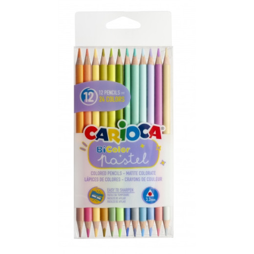 Carioca Bi-Color Pack de 12 Lapices - 24 Colores Pastel - Cuerpo Triangular - Colores Brillantes y Lavables - Escritura Blanda - Color Varios