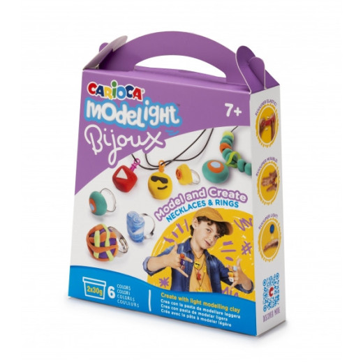 Carioca Modelight Bijoux Pack de Creacion de Joyas - Pasta Super Ligera y Elastica - sin Gluten - Seca al Aire - Colores Brillantes y Mezclables - Tutorial Incluido - Color Varios