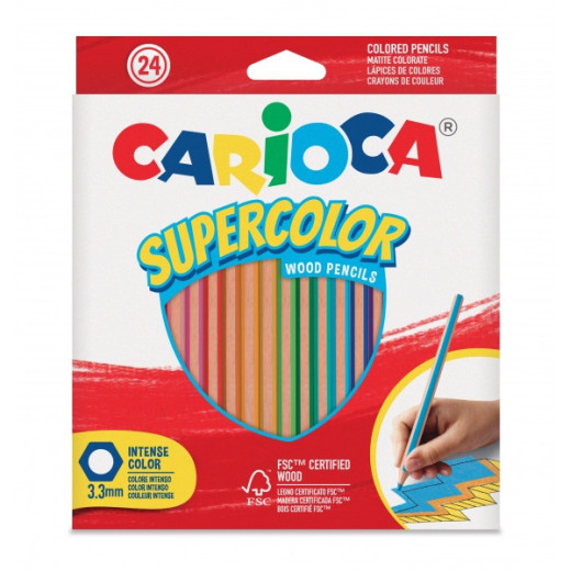 Carioca Supercolor Pack de 24 Lapices de Madera - Cuerpo Hexagonal - Colores Intensos y Gran Opacidad - 3.3mm de Grosor - Color Varios