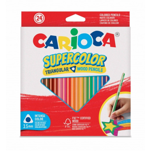 Carioca Supercolor Pack de 24 Lapices de Madera - Cuerpo Triangular - Colores Intensos y Gran Opacidad - 3.5mm degrosor - Color Varios