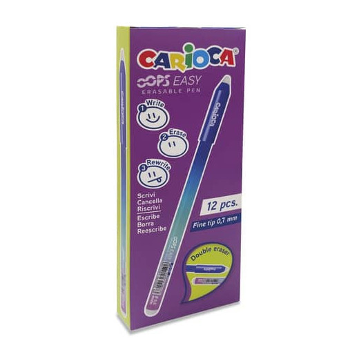 Carioca Oops Easy Pack de 12 Boligrafos Borrables - Tinta Termo Sensible - Cuerpo con Efecto Degradado - Punta de Ø 0.7mm - Doble Goma - Color Varios