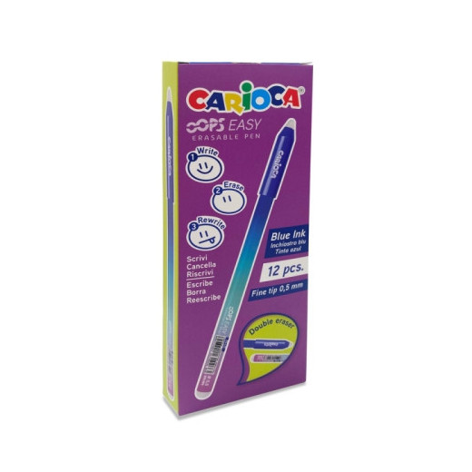 Carioca Oops Easy Pack de 12 Boligrafos Borrables - Tinta Termo Sensible - Cuerpo con Efecto Degradado - Punta de Ø 0.7mm - Doble Goma - Color Varios
