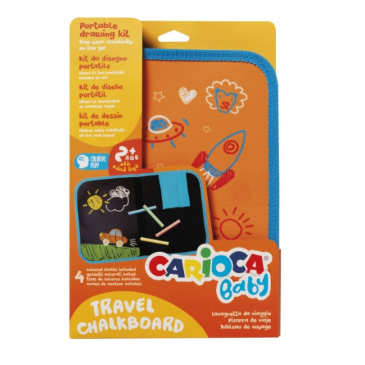 Carioca Kit de Dibujo Portatil para Niños - a Partir de 24 Meses - Perfecto para Jugar Fuera de Casa - Formato A4 - Contiene 4 Tizas de Colores - Color Varios