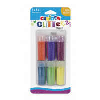 Carioca Glitter Dust Pack de 6 Colores - Cola Incluida - Ideal para Superficies Oscuras - Perfecta para Decoraciones y Trabajos de Arte - Color Varios