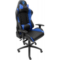 DeepGaming DeepCommand2 Silla Gaming - Reposabrazos - Ruedas de Silicona - Asiento Ergonómico - Cojín Lumbar y Cervical - Base Metal - Color Negro/Azul