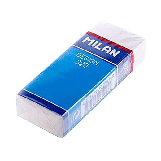 Milan Nata 320 Goma de Borrar Rectangular - Plastico - Faja de Carton Azul - Envuelta Individualmente - Color Blanco