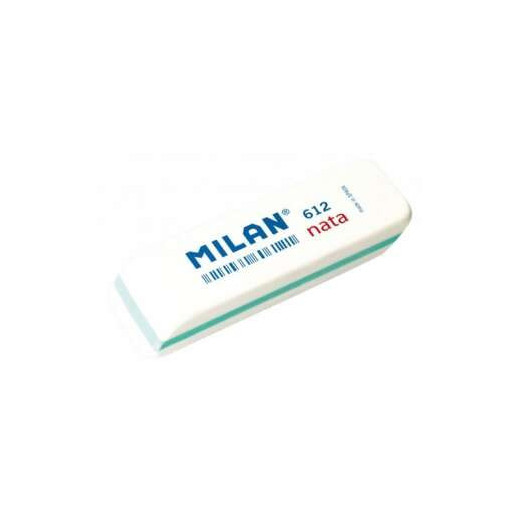 Milan Nata 612 Goma de Borrar Biselada - Plastico - Suave - No Abrasiva - Color Blanco