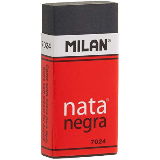 Milan Nata 7024 Goma de Borrar Rectangular - Plastico - Faja de Carton Roja - Envuelta Individualmente - Extra Suave - Color Negro