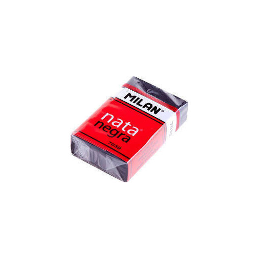 Milan Nata 7030 Goma de Borrar Rectangular - Plastico - Faja de Carton Roja - Envuelta Individualmente - Extra Suave - Color Negro