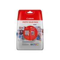 Canon CLI571 Pack de 4 Cartuchos de Tinta Originales - 50 Hojas de Papel Fotografico - 0386C006