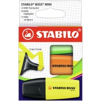 Stabilo Boss Mini Pack de 3 Marcadores Fluorescentes - Trazo entre 2 y 5mm - Tinta con Base de Agua - Antisecado - Colores Surt