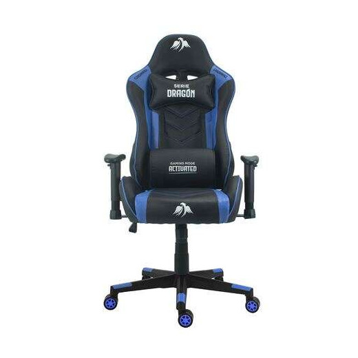Cromad Serie Dragon Silla Gaming Premium - Altura Regulable con Piston de Gas Clase 2 - Reclinable hasta 180º - Cojines Lumbar y Cervical - Ruedas de Nailon de 60mm - Color Azul/Negro