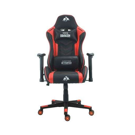 Cromad Serie Dragon Silla Gaming Premium - Altura Regulable con Piston de Gas Clase 2 - Reclinable hasta 180º - Cojines Lumbar y Cervical - Ruedas de Nailon de 60mm - Color Rojo/Negro
