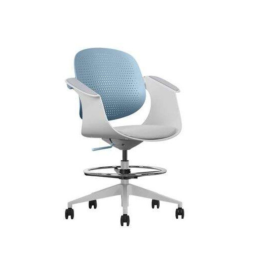 Cromad Top Work Silla/Taburete de Oficina Ergonomica - Altura Regulable hasta 0.78m - Respaldo Inclinable - Anillo Galvanizado Reposapies - Tela de Alta Calidad - Color Azul/Blanco