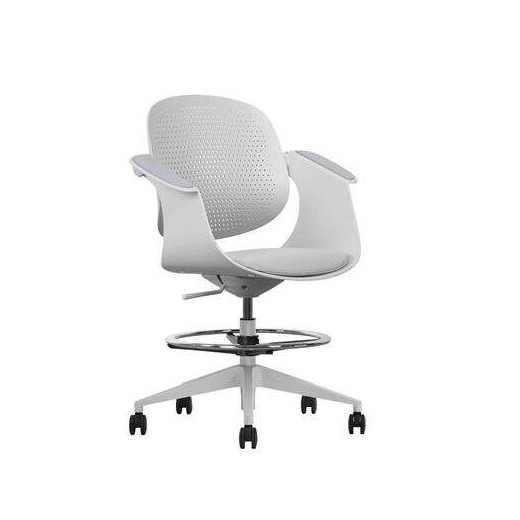 Cromad Top Work Silla/Taburete de Oficina Ergonomica - Altura Regulable hasta 0.78m - Respaldo Inclinable - Anillo Galvanizado Reposapies - Tela de Alta Calidad - Color Blanco