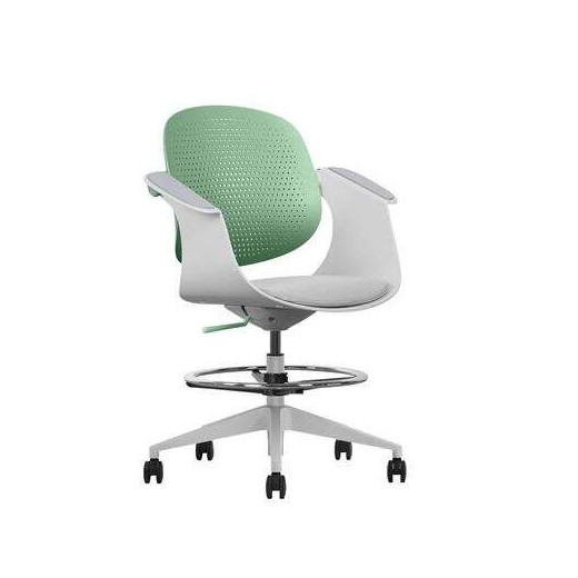 Cromad Top Work Silla/Taburete de Oficina Ergonomica - Altura Regulable hasta 0.78m - Respaldo Inclinable - Anillo Galvanizado Reposapies - Tela de Alta Calidad - Color Verde/Blanco