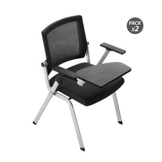 Cromad Pack de 2 Sillas Confidente con Pala Abatible - Acolchado Extra Grueso - Tableta Resistente - Brazos Moviles - Asiento Plegable - Color Negro